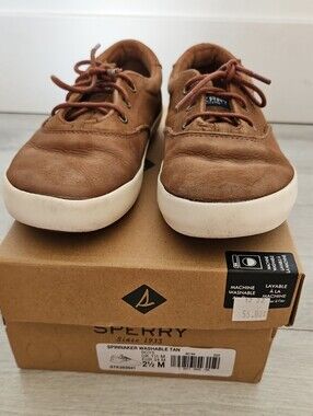 Sperry Spinnaker Kid's Washable Leather Boat Shoe in Tan
